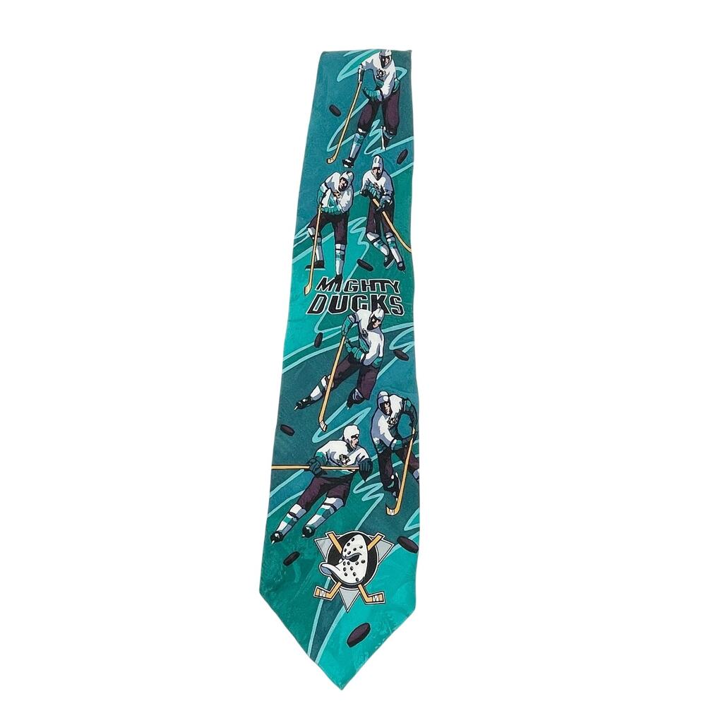 Vintage 90s NHL Mighty Ducks Hockey Silk Tie Win Lose or Tie Limited Edition